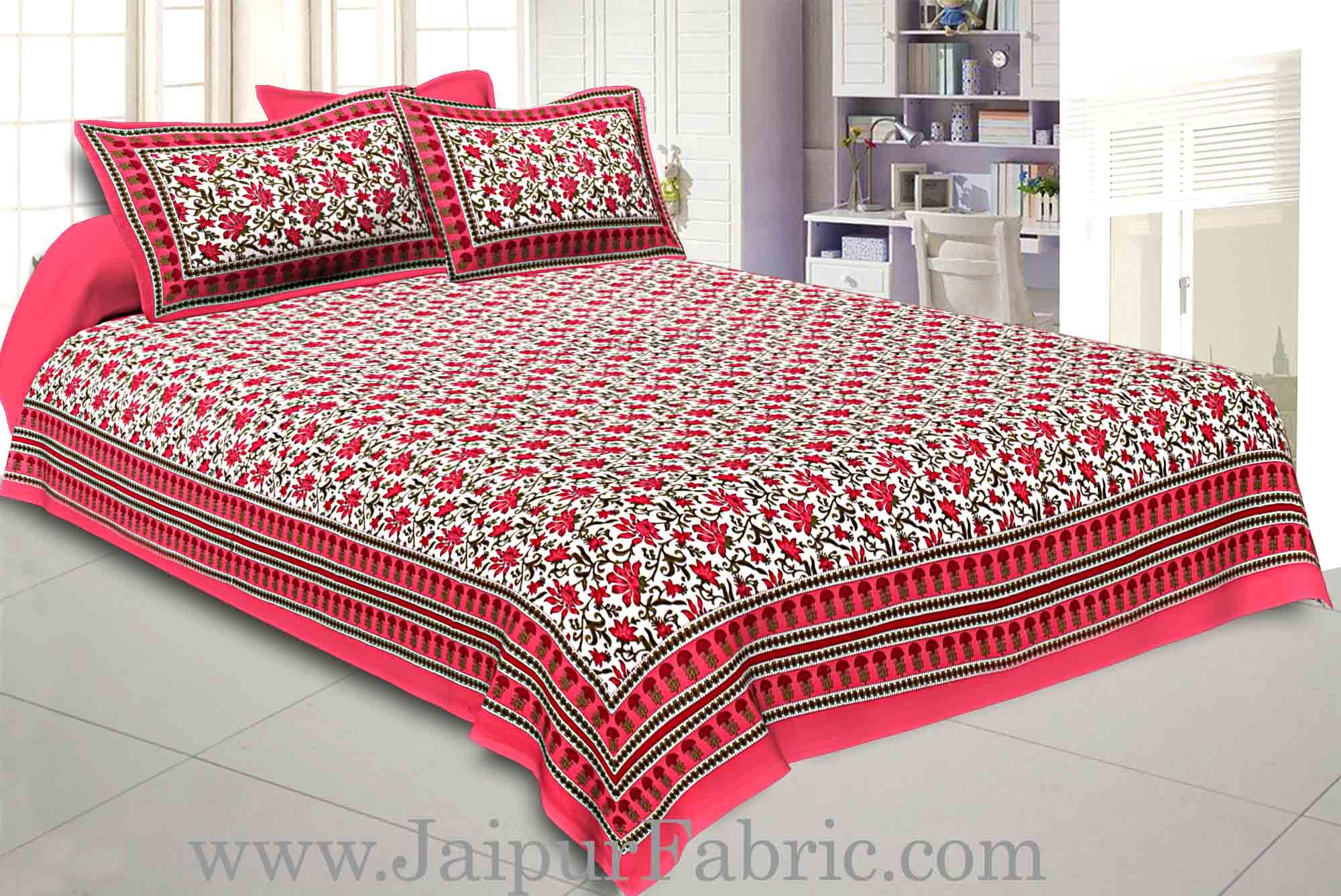 Double Bedsheet Rani Border Bell Print With Two Pillow Cover