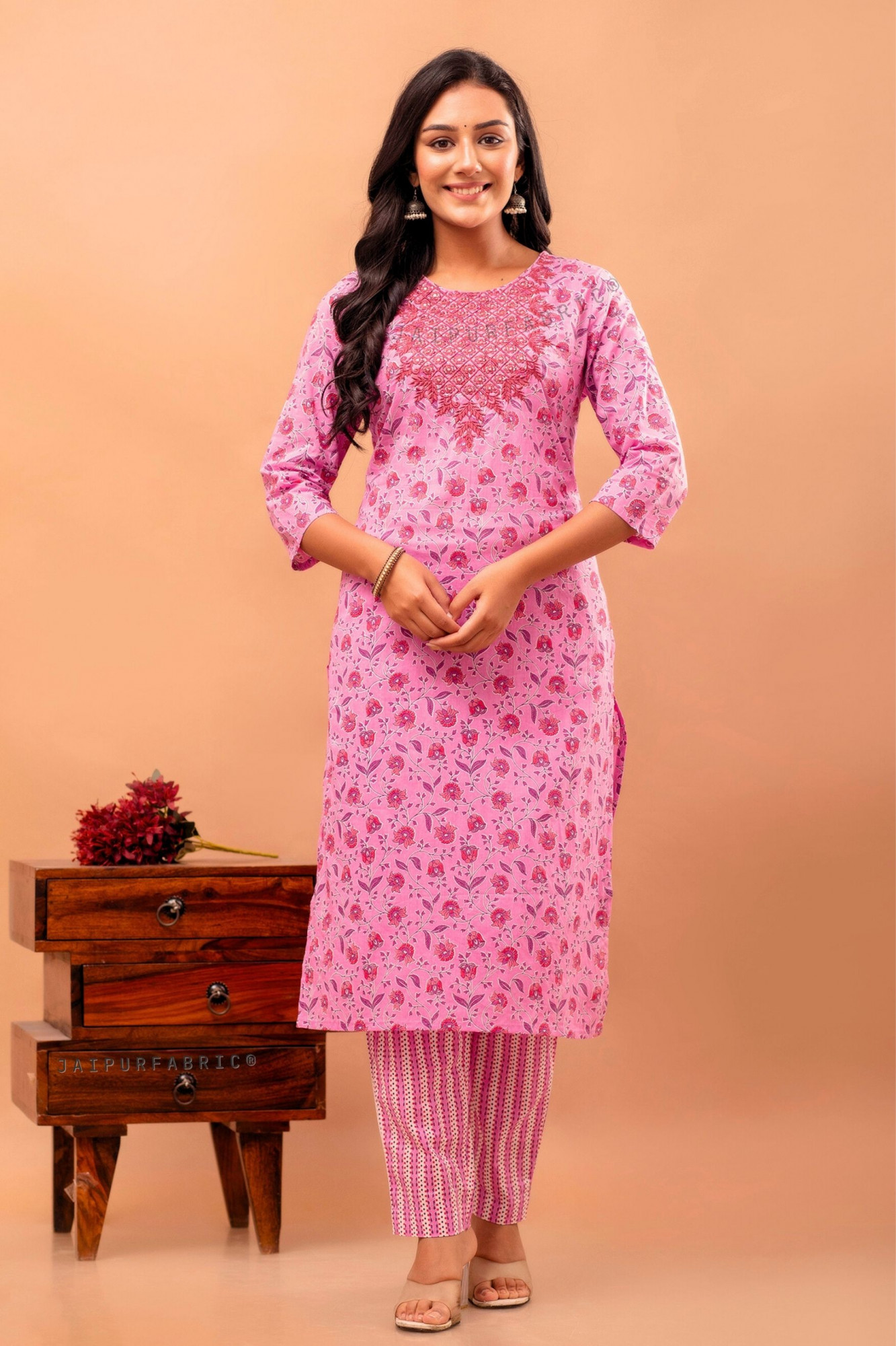 Pink Embroidery Kurti Pant Set