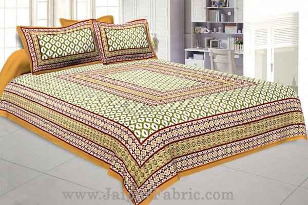 Double Bedsheet Mustard Brown Border Rectangle Print