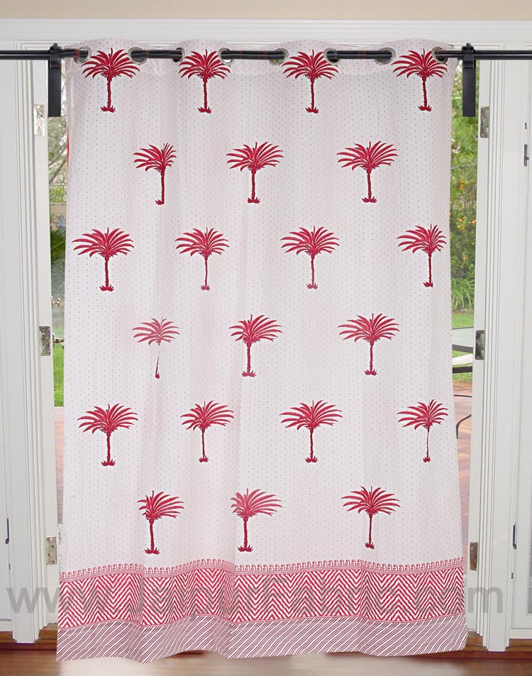 Sweet Pink Palm Polka Cotton Grommet Curtain