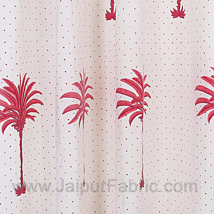 Sweet Pink Palm Polka Cotton Grommet Curtain