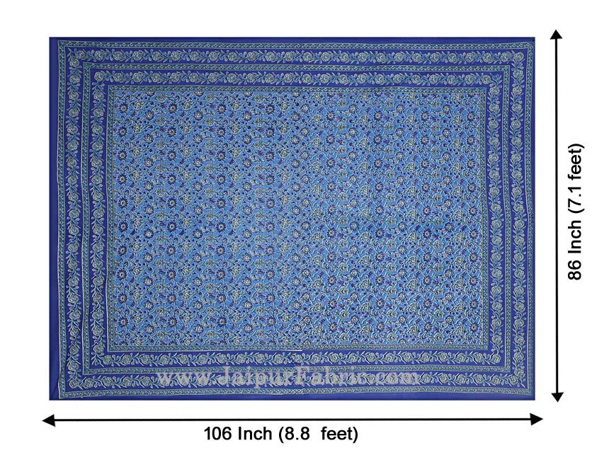 Double Bedsheet Azure Blue Floral Bud Jaal Print With 2 Pillow Covers