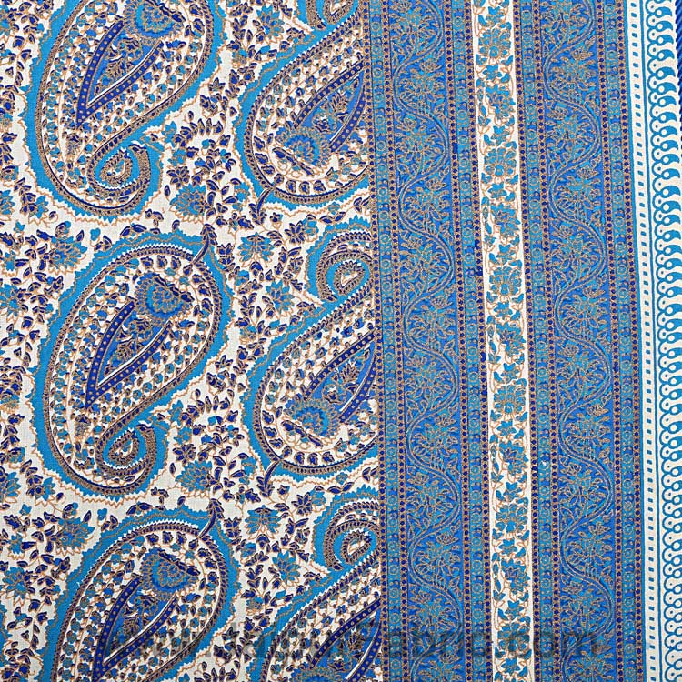 Brilliant Blue Gold Paisley Double Bedsheet