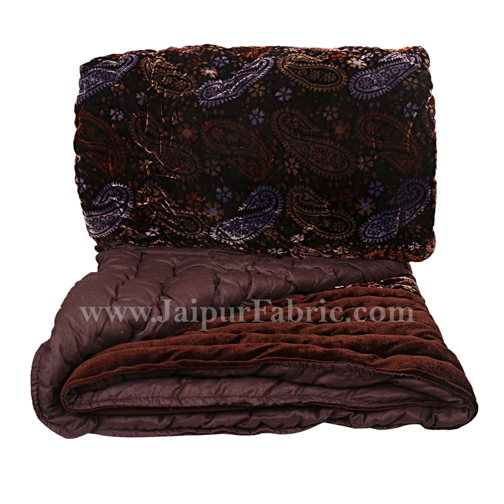 Velvet Cloth Single Bed Quilt Jaipuri Razai Paisley Brown Shaneel Rajai by Jaipur Fabric