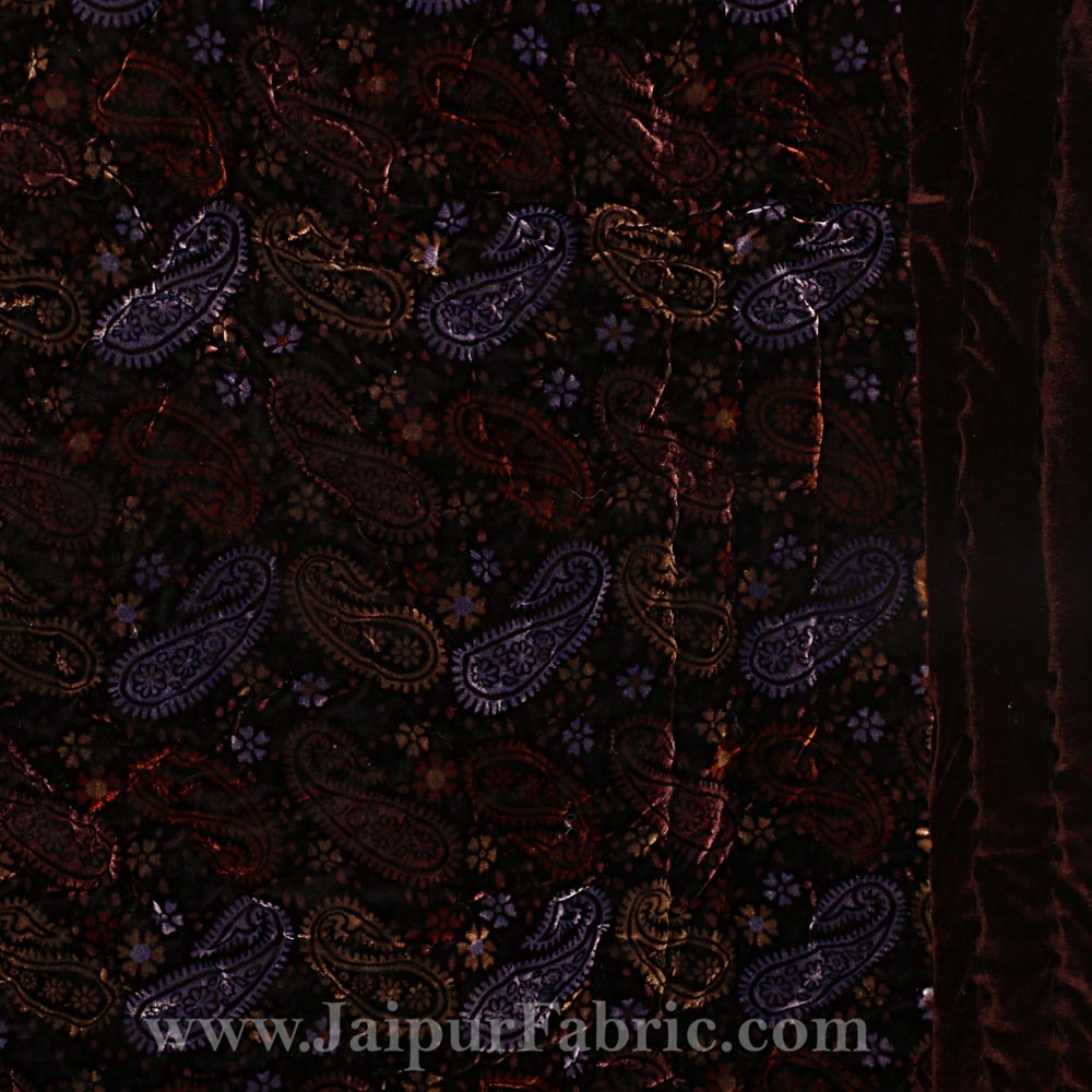 Velvet Cloth Single Bed Quilt Jaipuri Razai Paisley Brown Shaneel Rajai by Jaipur Fabric