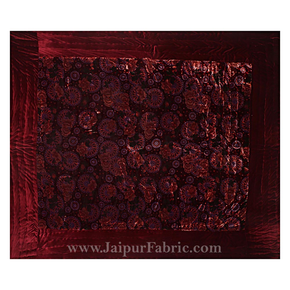 Velvet Cloth Single Bed Quilt Jaipuri Razai Dark Maroon Shaneel Rajai by Jaipur Fabric