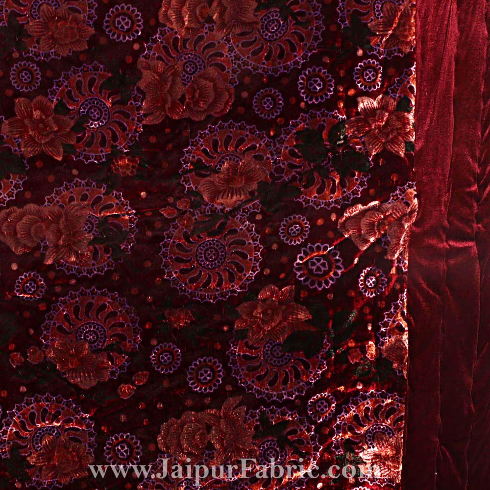 Velvet Cloth Double Bed Quilt Jaipuri Razai Dark Maroon Shaneel Rajai by Jaipur Fabric