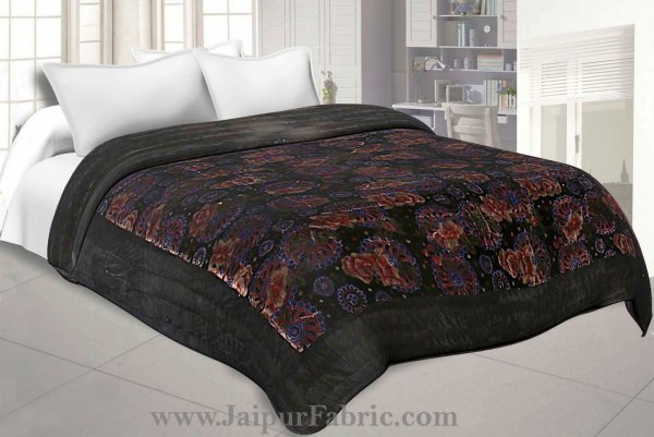 Velvet Cloth Double Bed Quilt Jaipuri Razai Dark Brown Shaneel Rajai by Jaipur Fabric