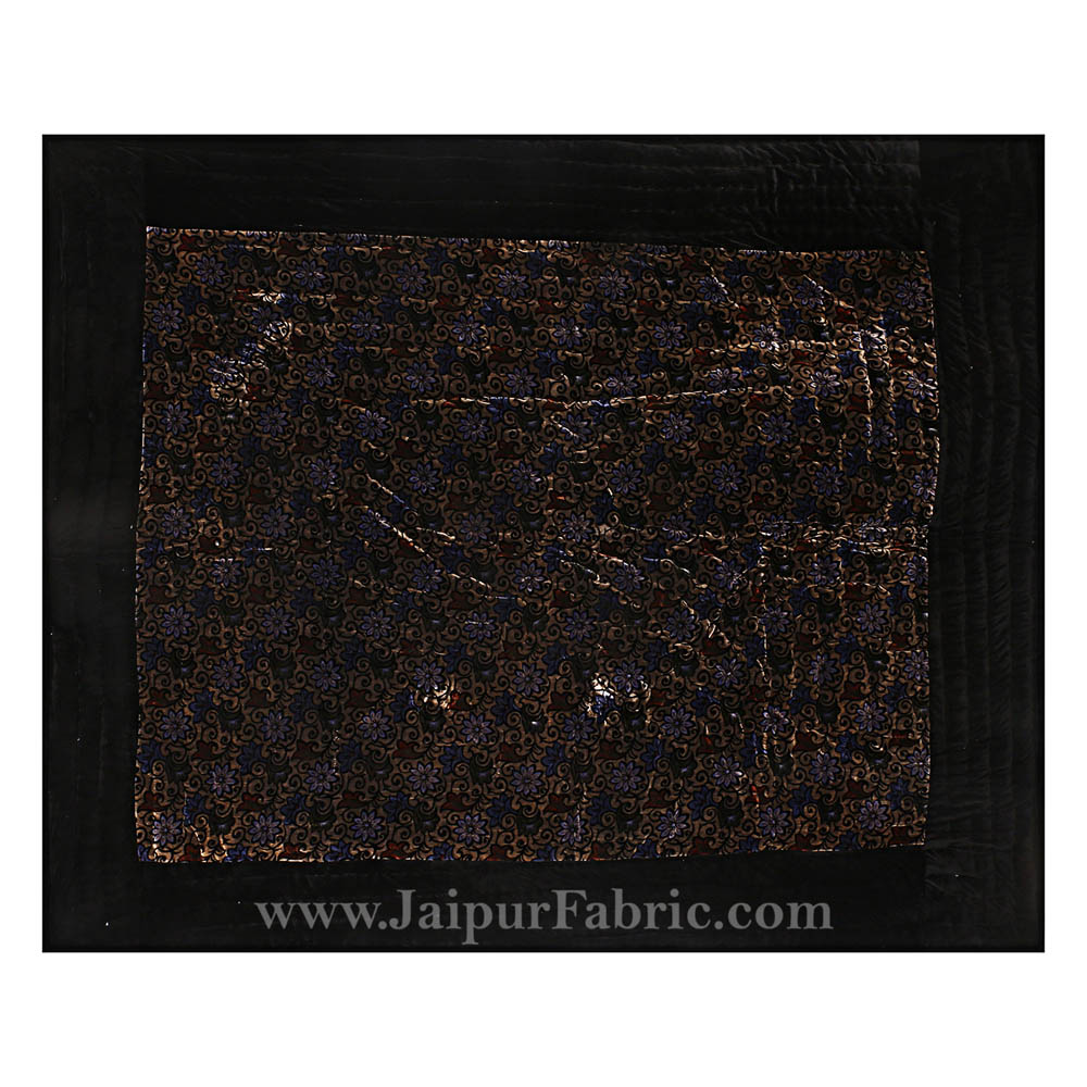 Velvet Cloth Single Bed Quilt Jaipuri Razai Floral Brown Shaneel Rajai by Jaipur Fabric