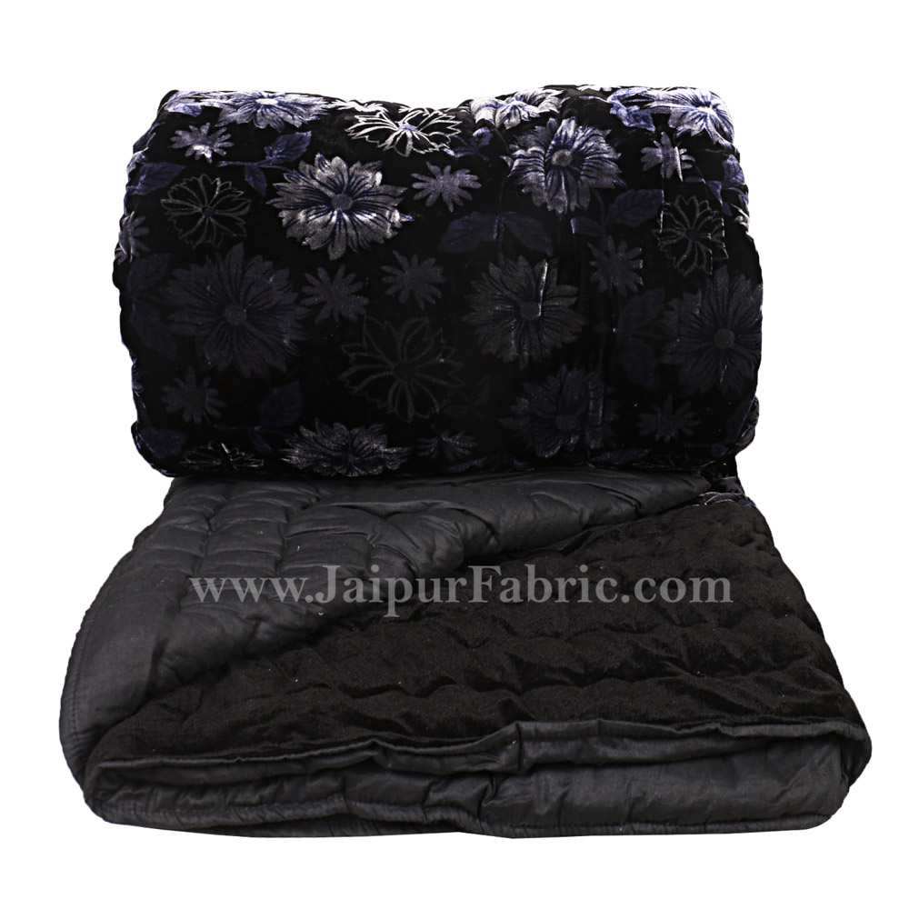 Velvet Cloth Single Bed Quilt Jaipuri Razai Black Shaneel Rajai by Jaipur Fabric