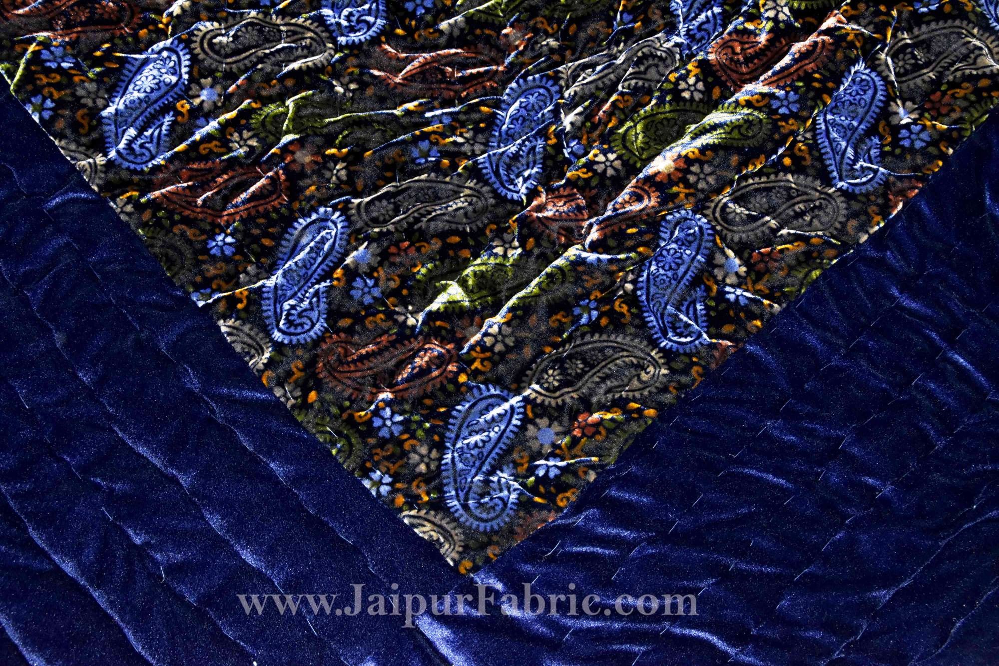 Velvet Cloth Double Bed Quilt Jaipuri Razai blue Shaneel Rajai by Jaipur Fabric