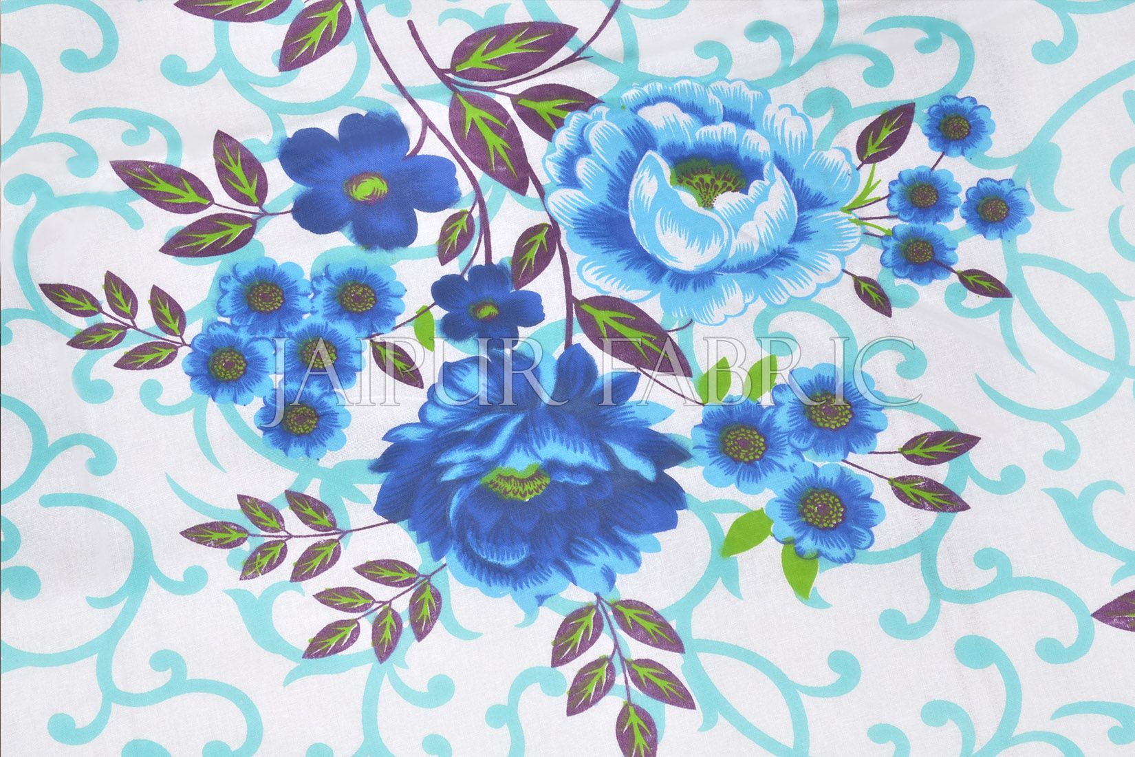 Bice Color Blue Square Print Double Bed Sheet