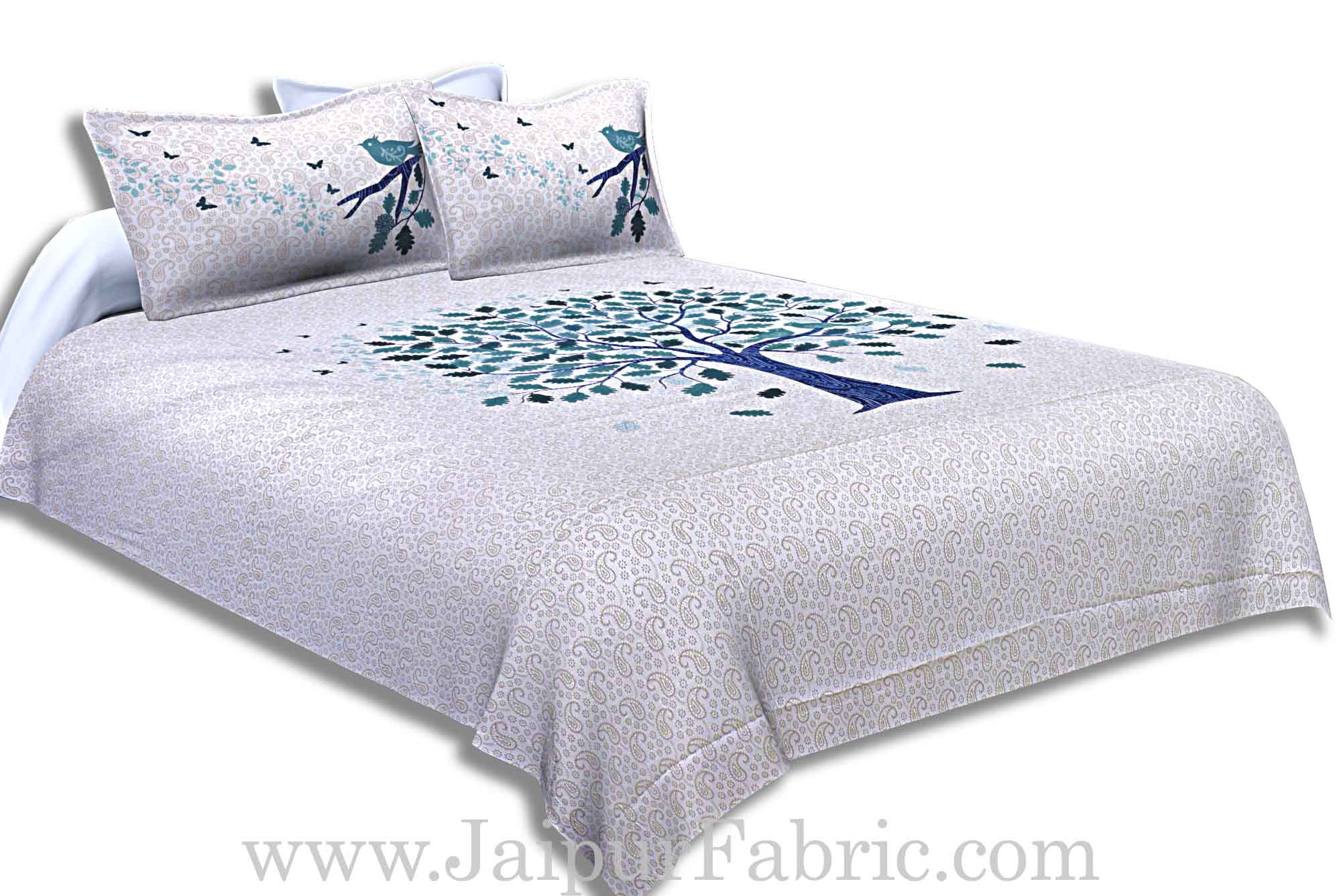 Twill Cotton Double Bedsheet Blue Spring Tree