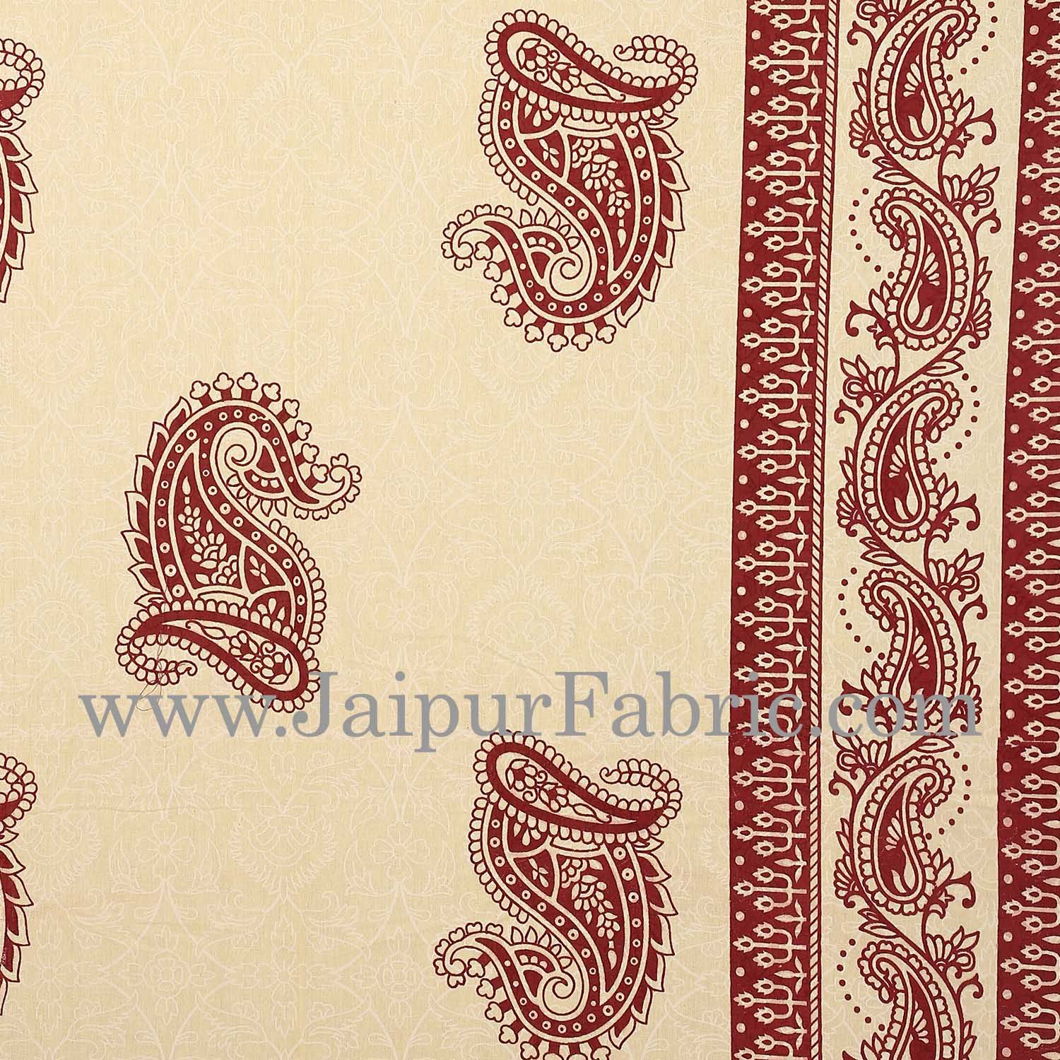 Maroon Border Cream Base Maroon Paisley Print Cotton Double Bed Sheet