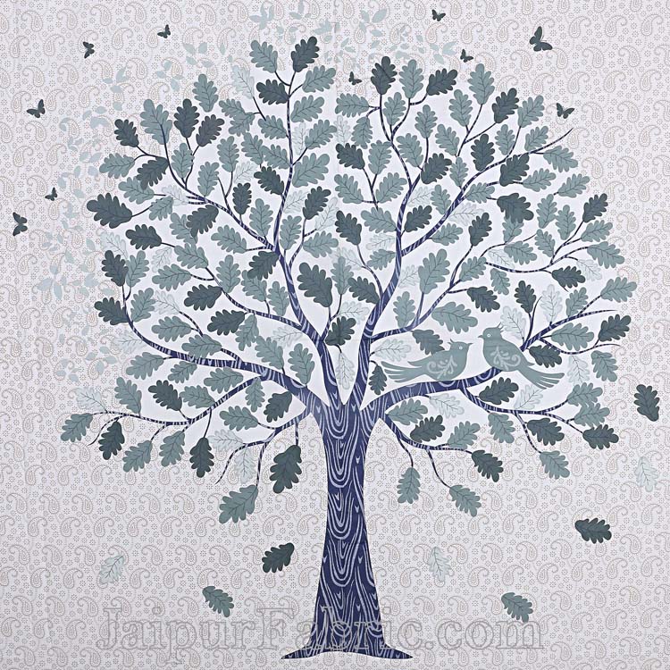 Twill Cotton Double Bedsheet Blue Spring Tree