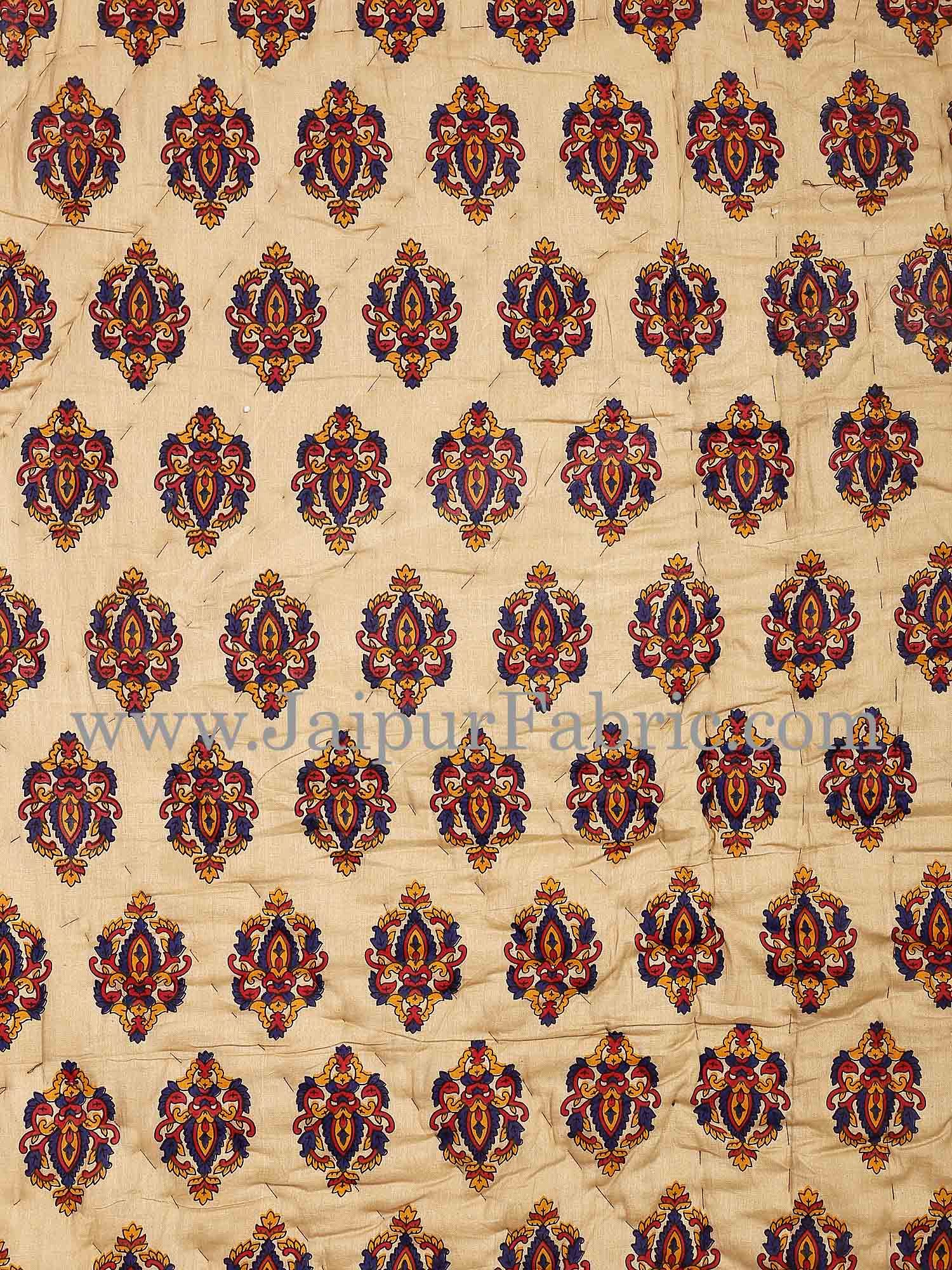 Navy Blue And Light Brown Base   Bel Boota Print Both Side Printed Cotton Double Quilt