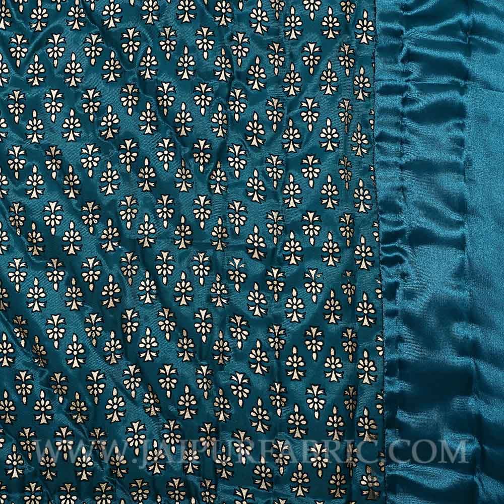 Jaipuri Single Quilt/Razai  Dark Green Golden Print