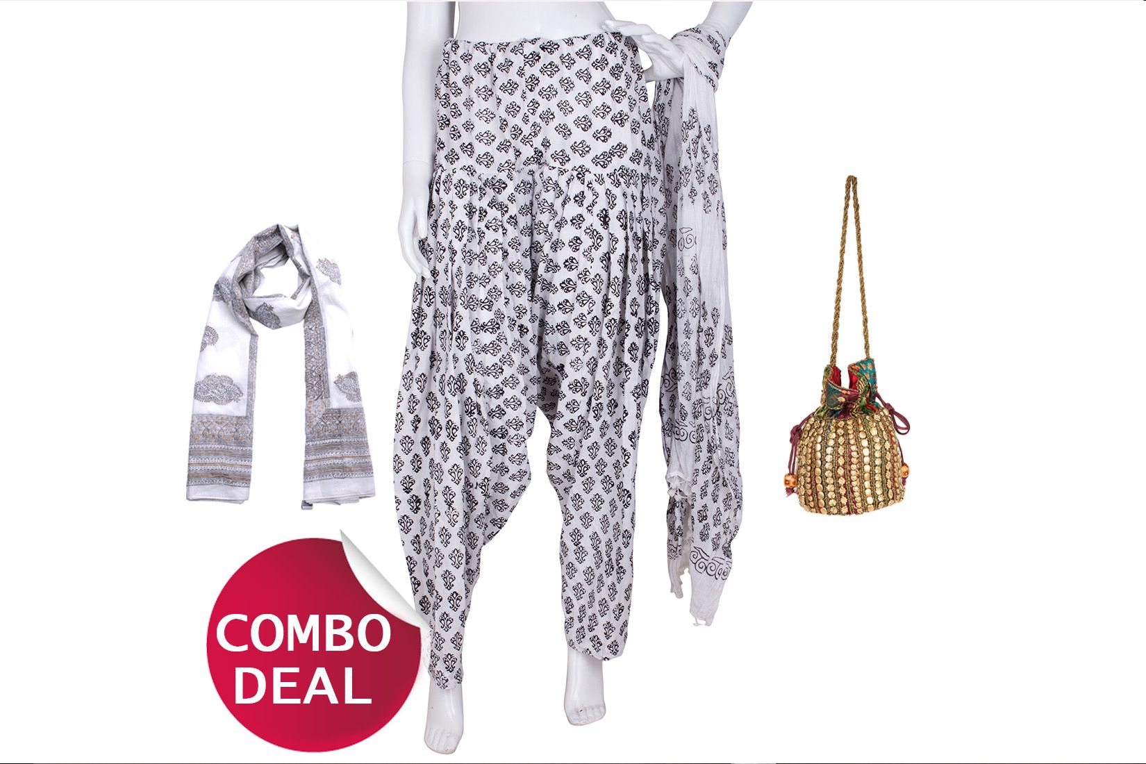 COMBO2 - Set of Scarf, Salwar, Dupatta and Potli Bag