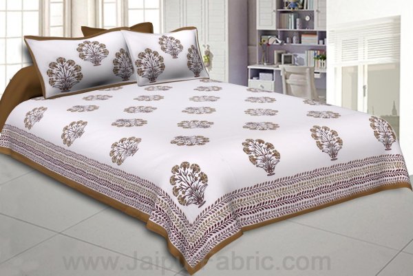 Double bedsheet Tortila Brown Flower Bunch  Hand Block Print