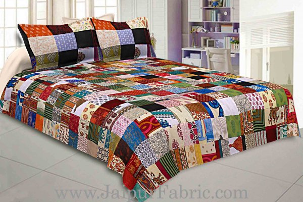 Mix Tukdi King Size Super Fine Golden Multi Patch Double Bedsheet