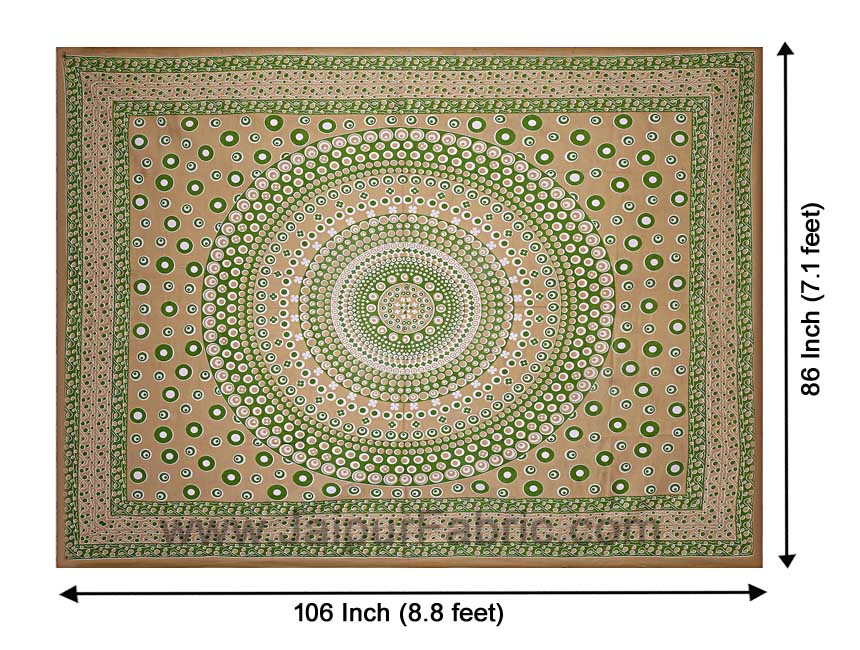 Double Bedsheet Green Color  Rangoli Pattern Smooth Touch With 2 Pillow Cover