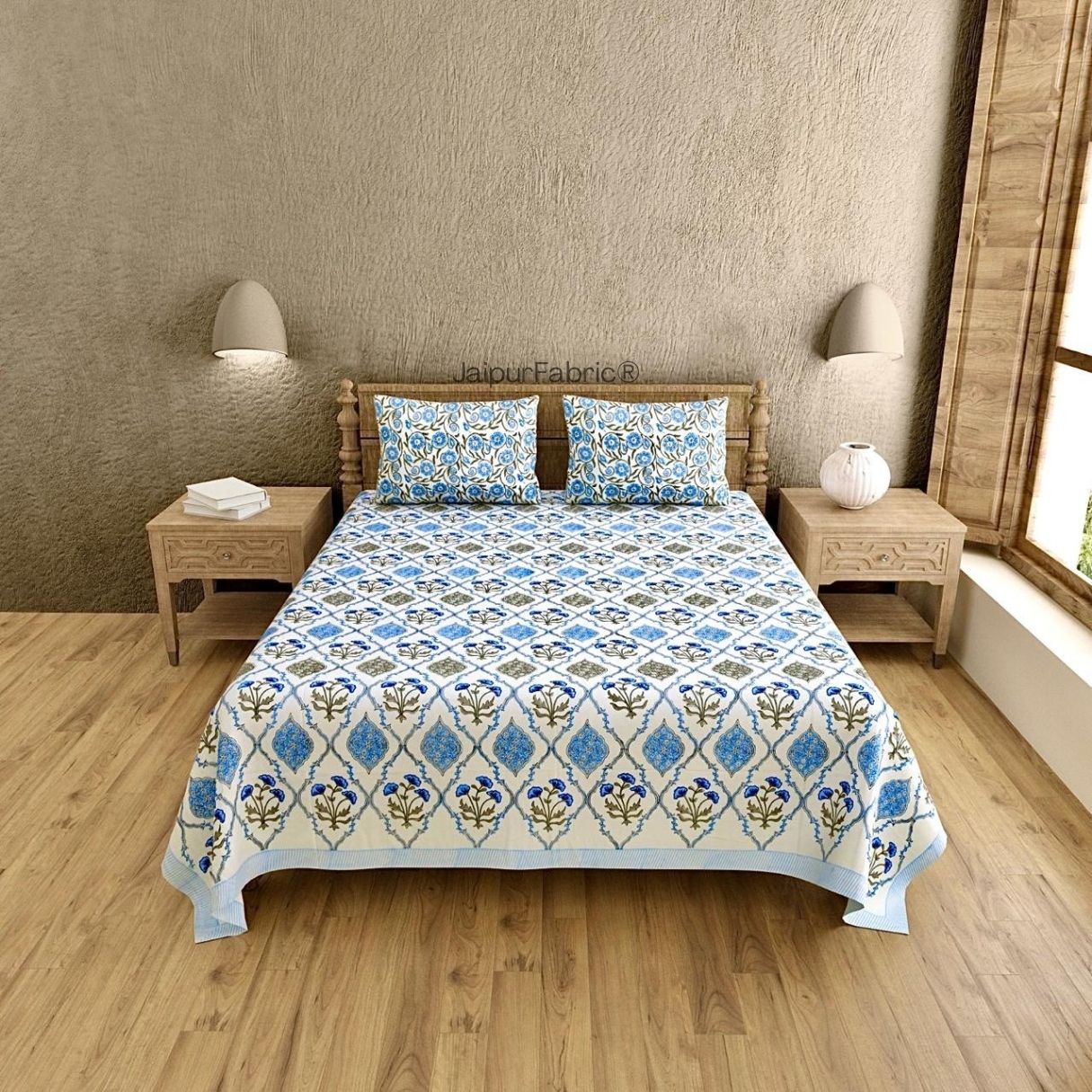 Ultra Premium Block Print 400 TC Pure Cotton King Size Bedsheet