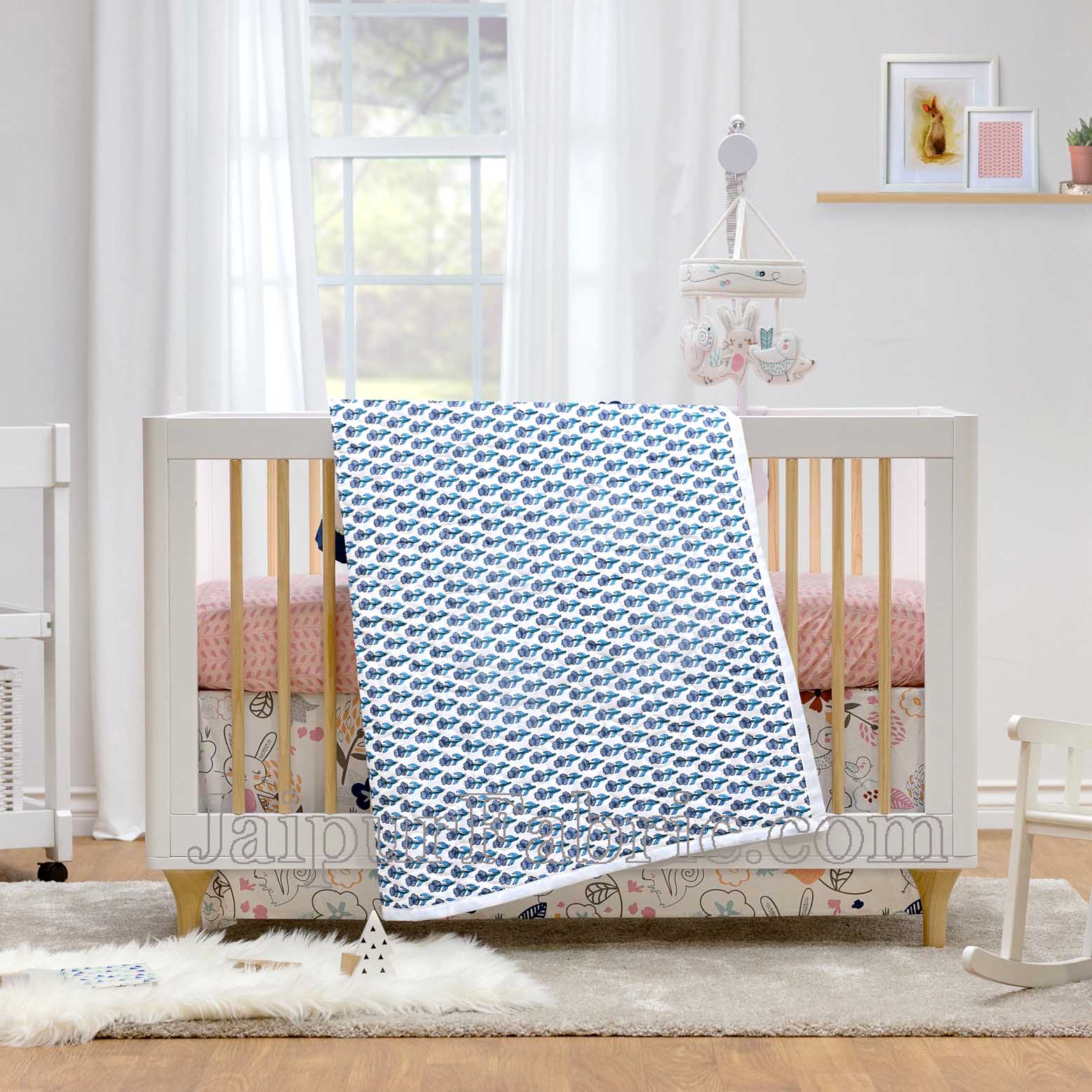 Baby Blanket Newborn Blue & Grey Soft Crib Comforter and Toddler Swaddling Blankets for Babies 120 x 120 cm Colourful White Base Baby Quilt