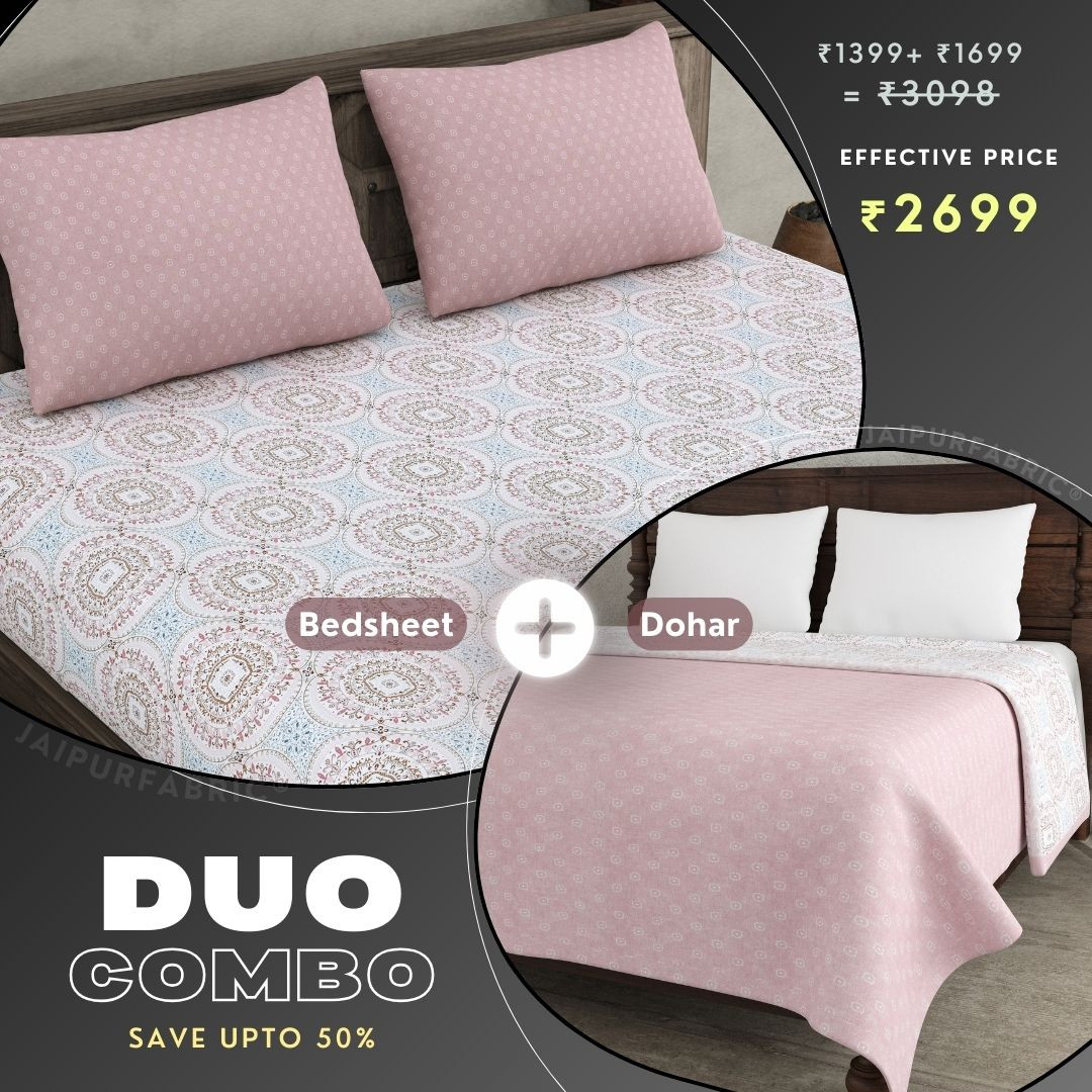 The Icon Pink Cotton Dohar and Bedsheet Combo