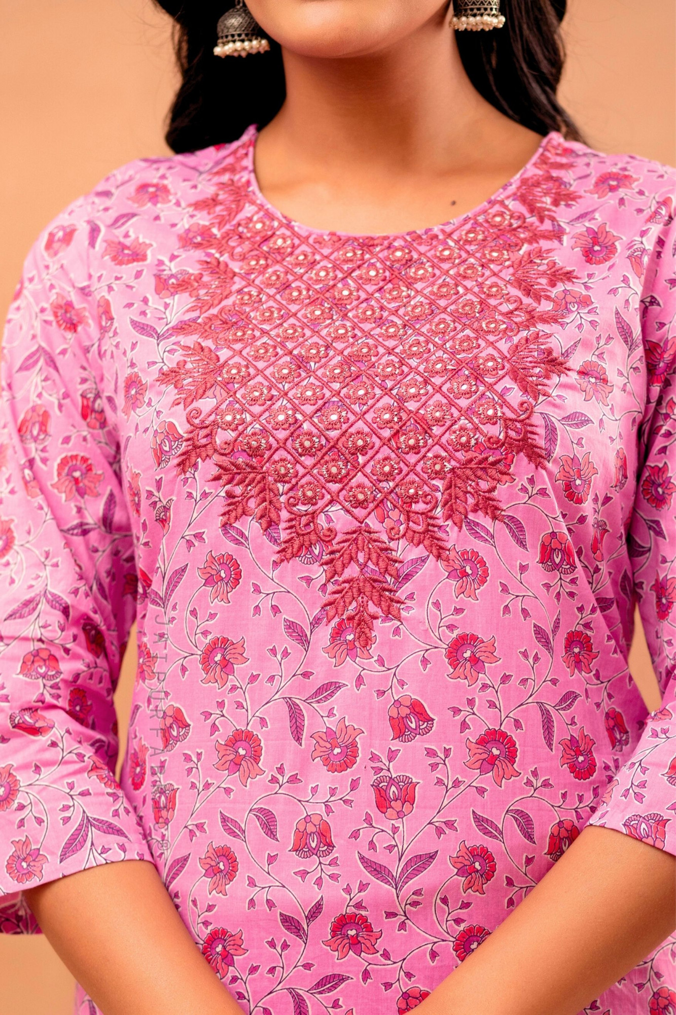 Pink Embroidery Kurti Pant Set