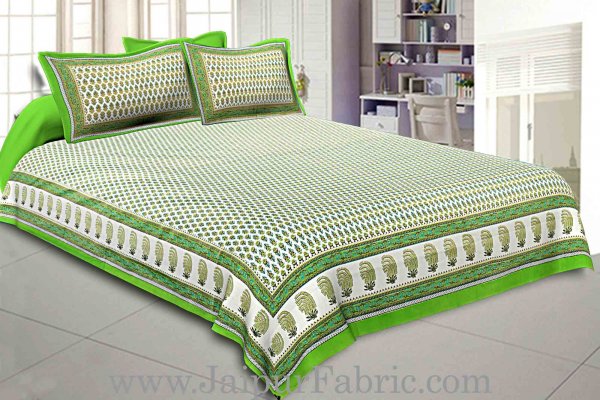 Double Bedsheet Lime Green Geometric Floral Gold Print With 2 Pillow Covers