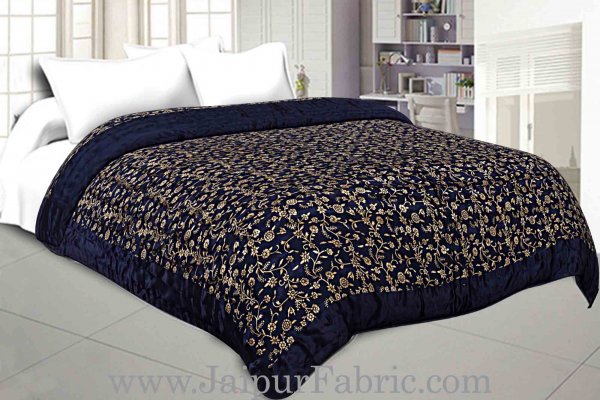 Jaipuri Quilt/Razai Blue Floral Golden Print