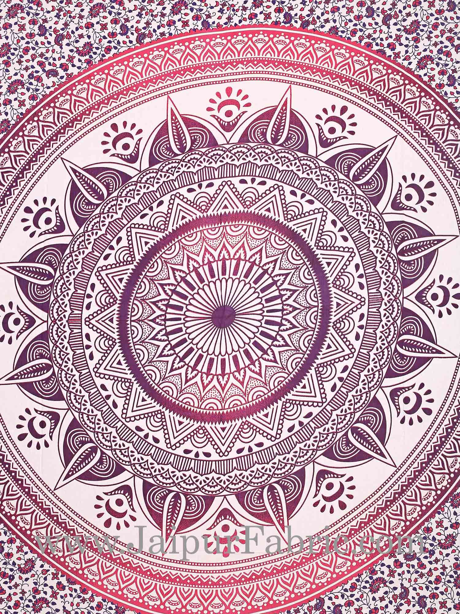 Purple Mandala Tapestry with white hippie indian traditional wall hanging and beach throw