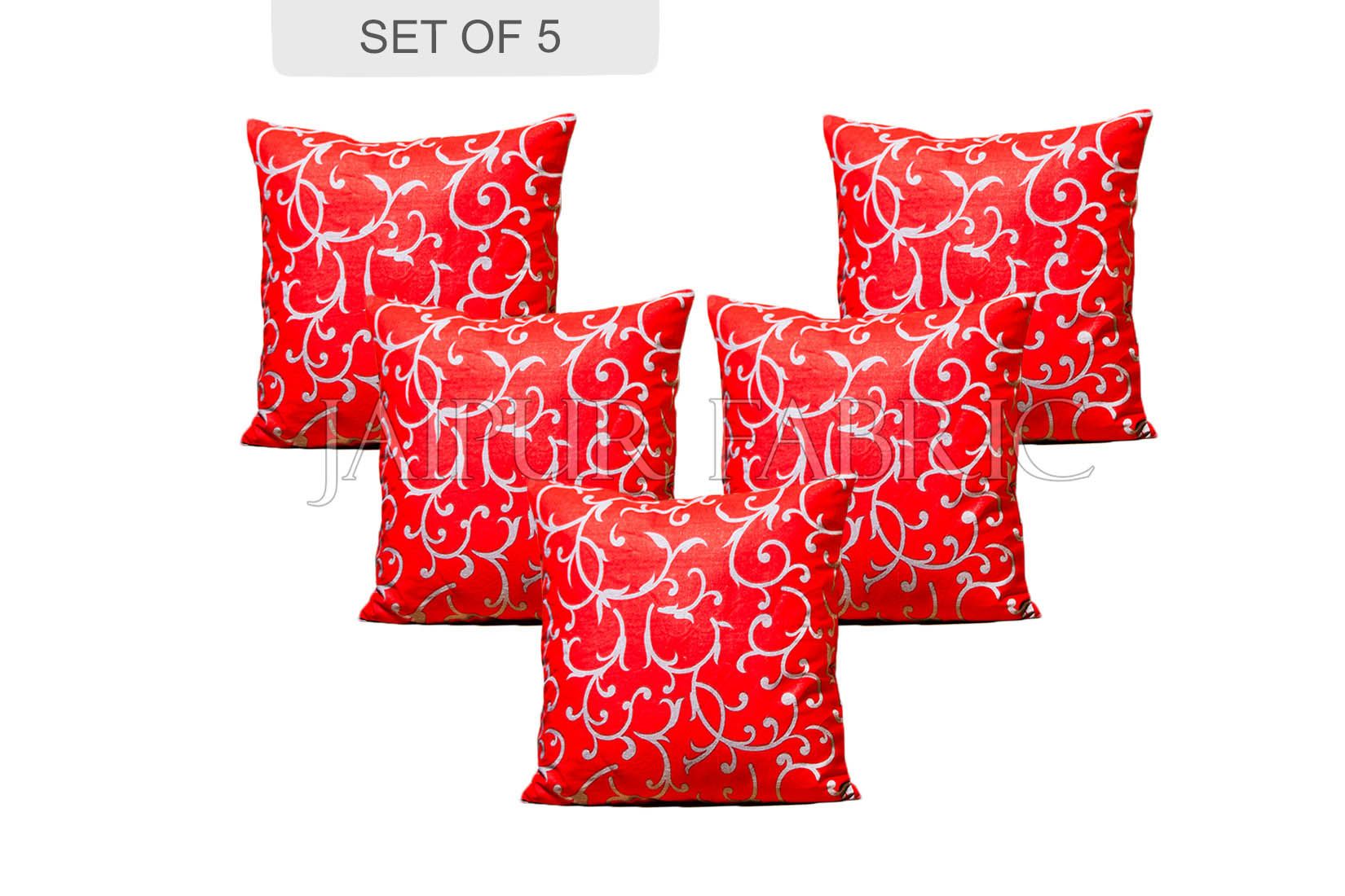 Red Base Leaf Print Cushion Cover