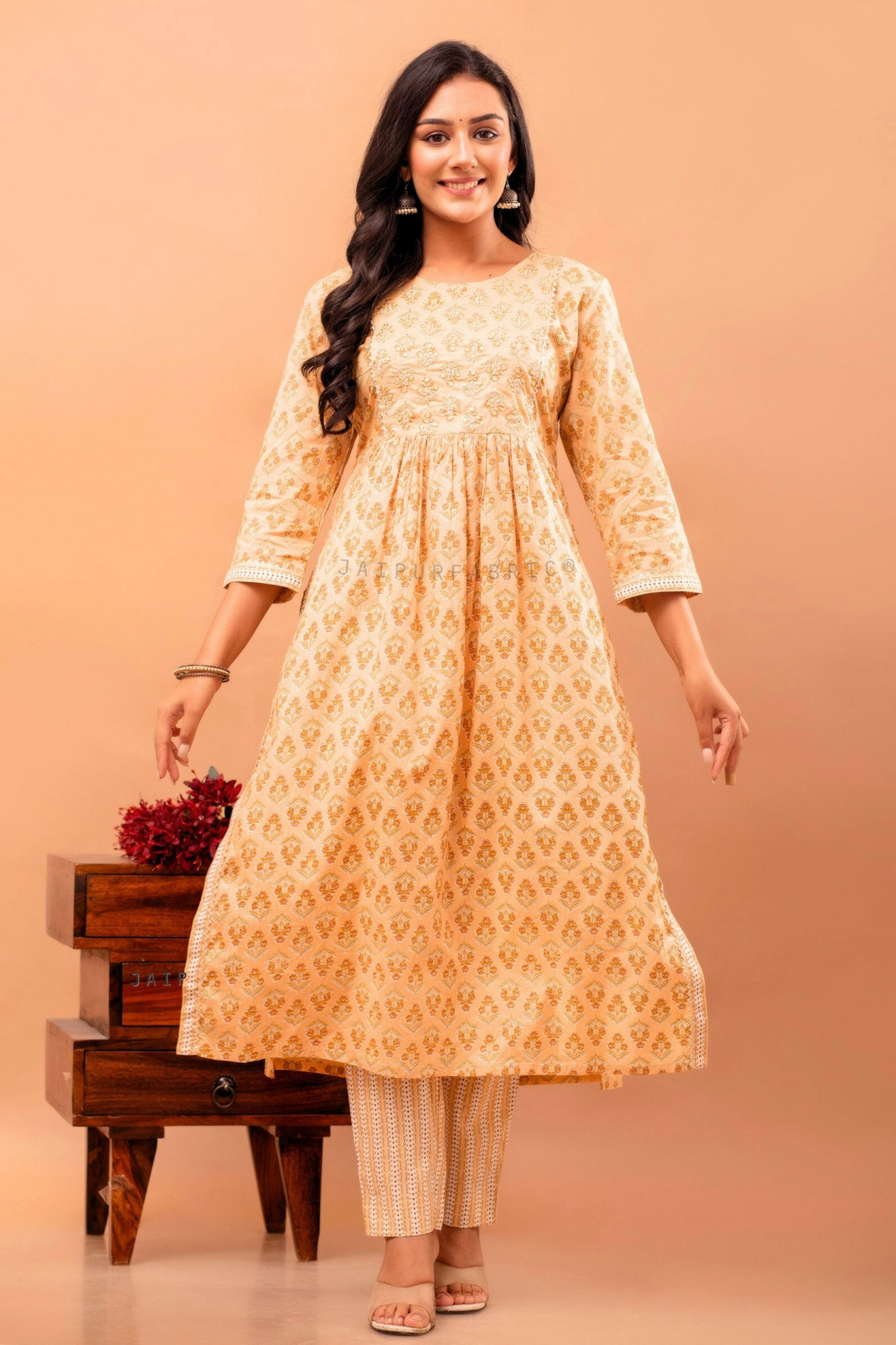 Yellow Nayra Cut Kurti Pant Set