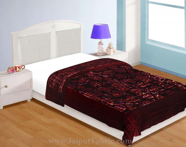 Velvet Cloth Single Bed Quilt Jaipuri Razai Dark Maroon Shaneel Rajai by Jaipur Fabric