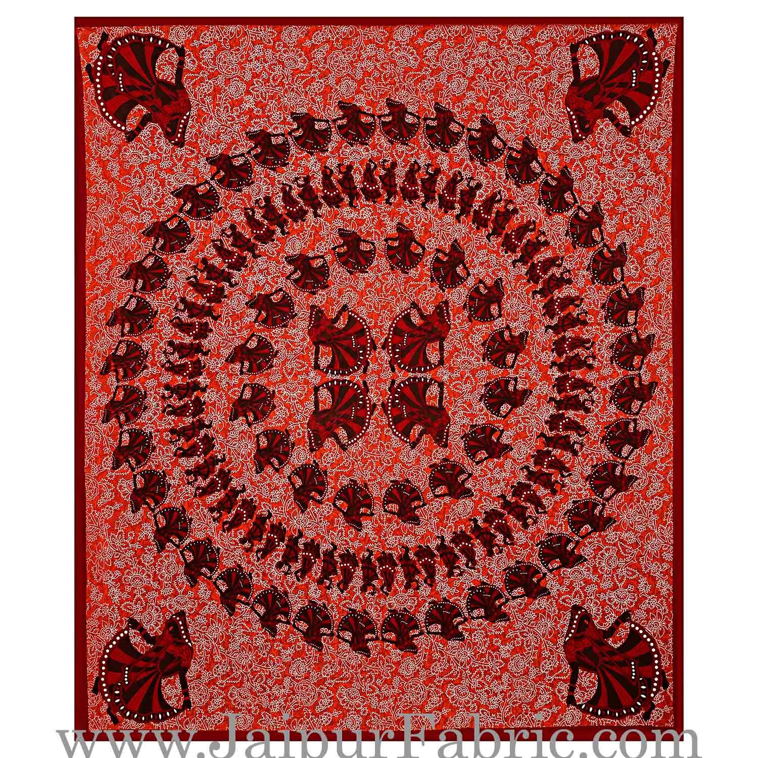 Double Bedsheet Dark Red Border Rajasthani Gujari Dance Print