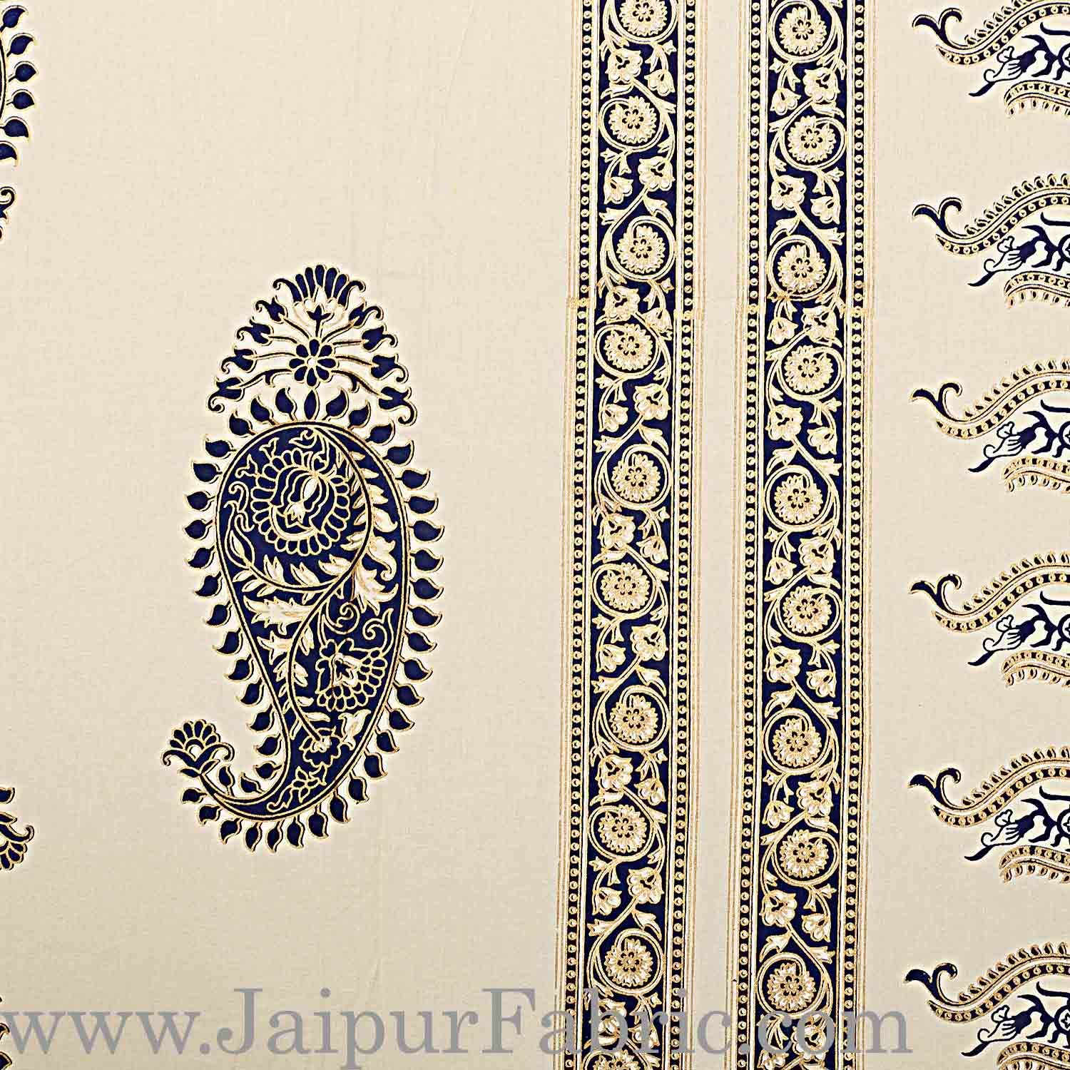 Double Cotton Bed Sheet  Cream  Base With Golden hand Block Paisley  Print