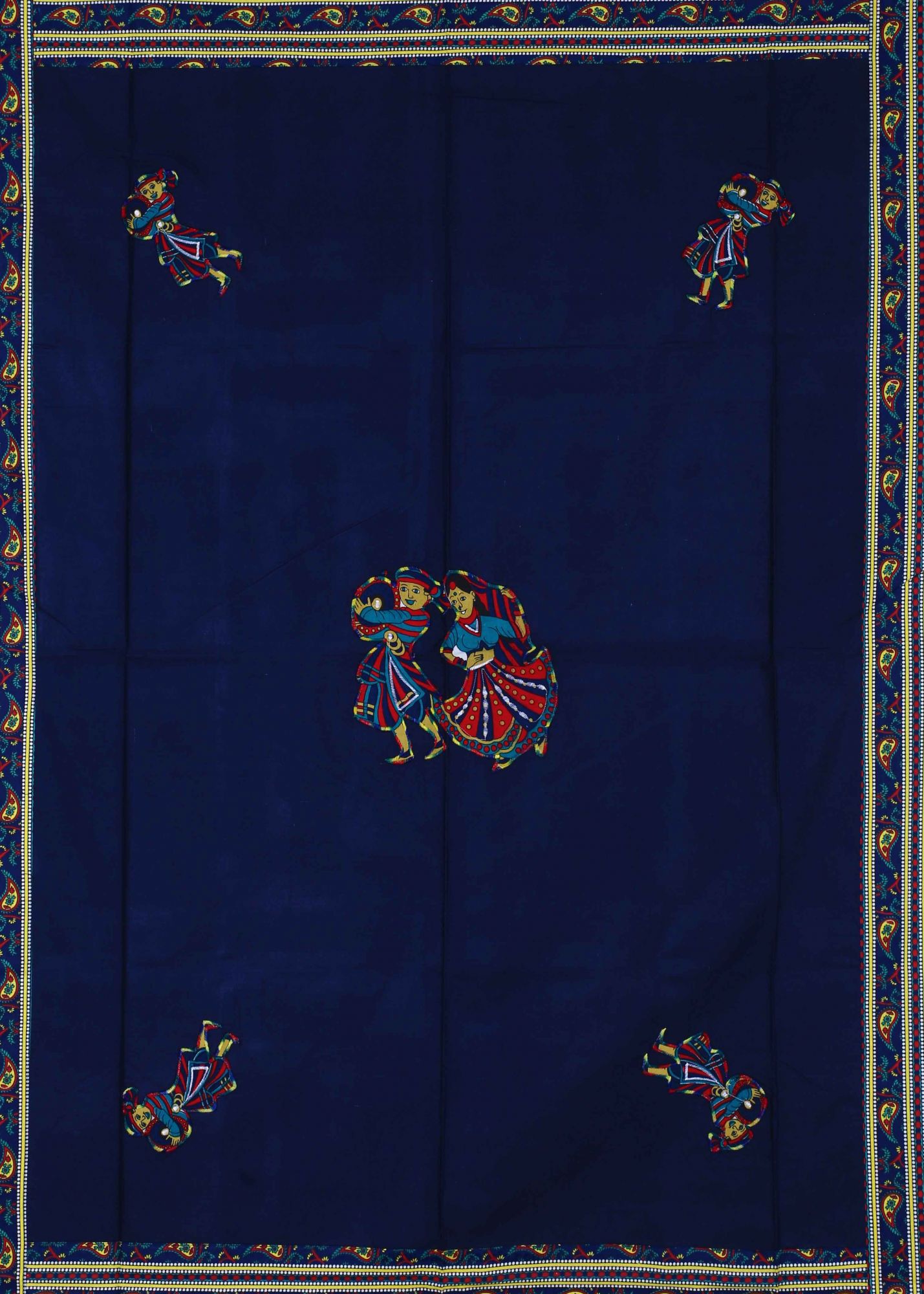 Applique Blue Chang Dance Jaipuri  Hand Made Embroidery Patch Work Single Bedsheet