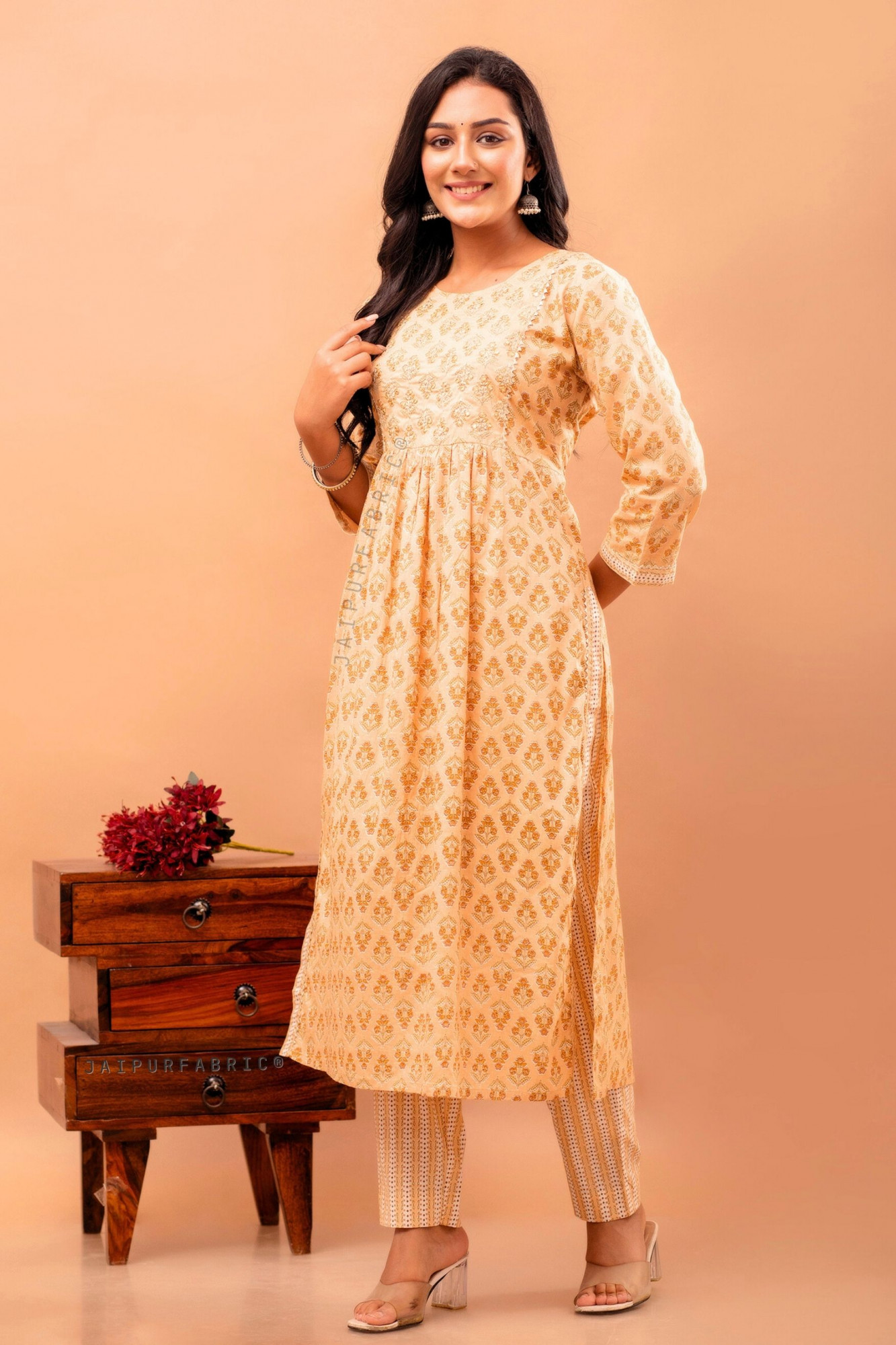 Yellow Nayra Cut Kurti Pant Set