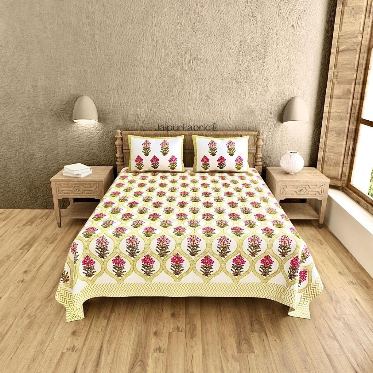 Classic Block Print 400 TC Pure Cotton King Size Bedsheet with Traditional Pattern