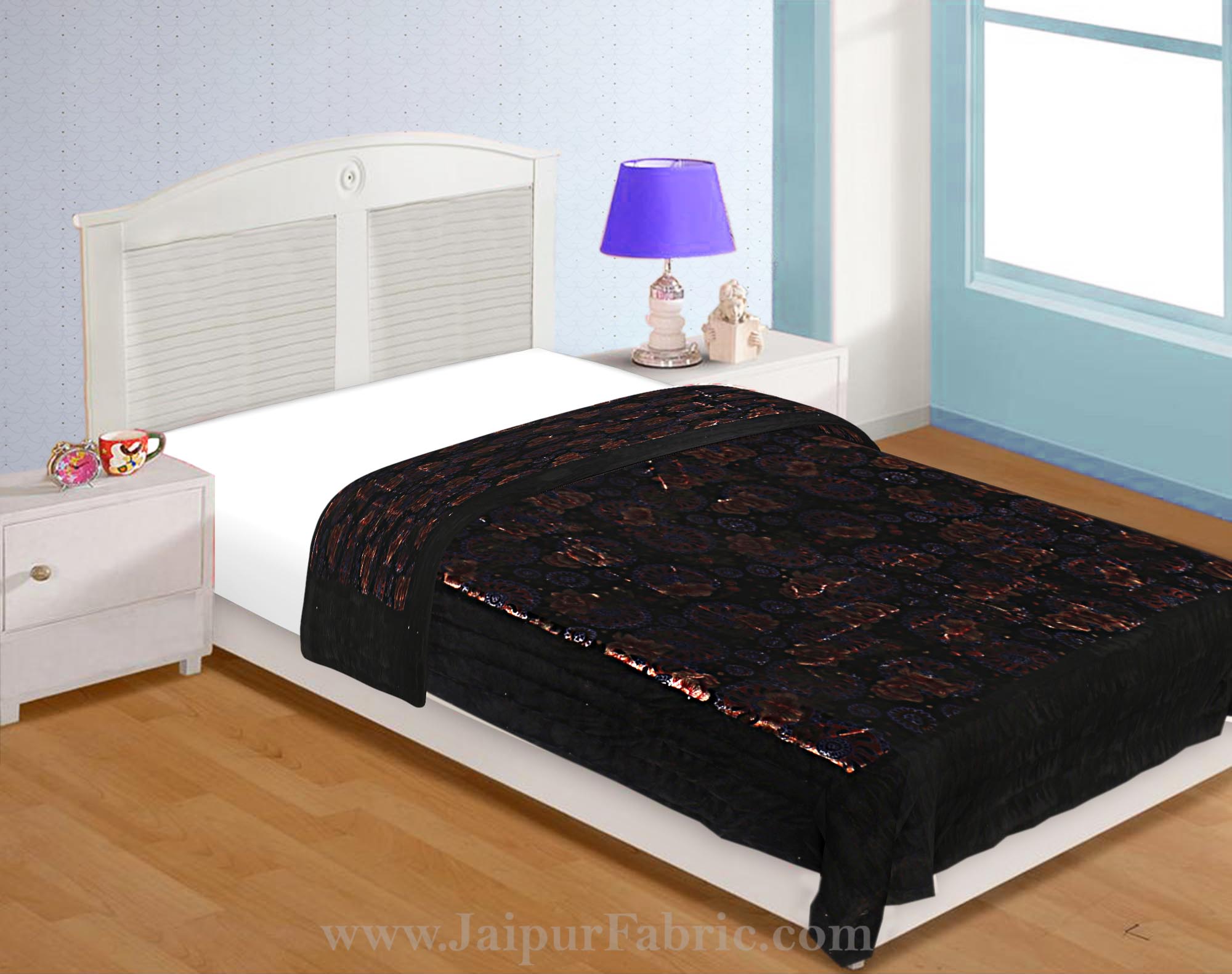 Velvet Cloth Single Bed Quilt Jaipuri Razai Dark Brown Shaneel Rajai by Jaipur Fabric