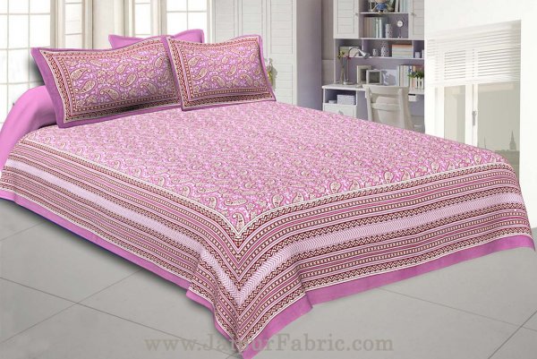 Paisley Double Bedsheet Pink border in super fine cotton with 2 Pillow Covers