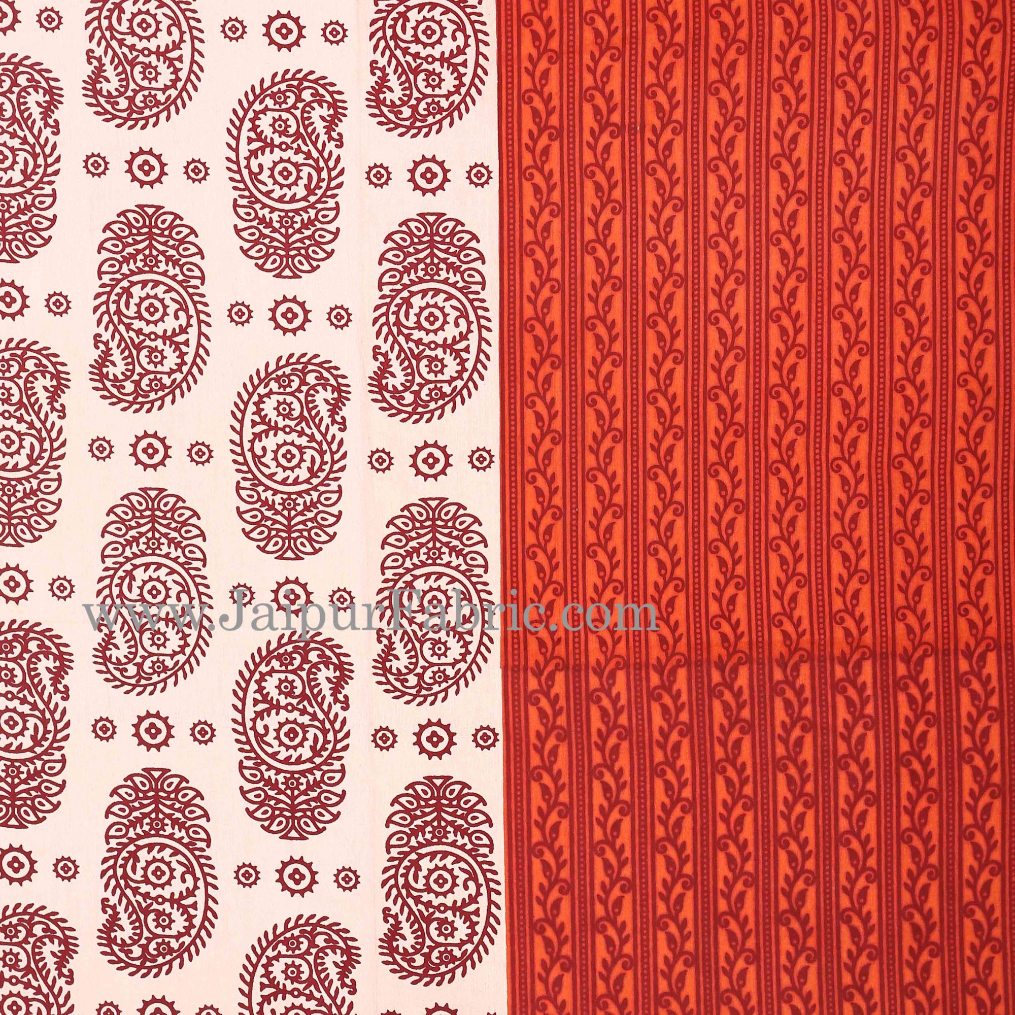 Orange Border Cream Base Kerry Boota Print Cotton Double Bed Sheet