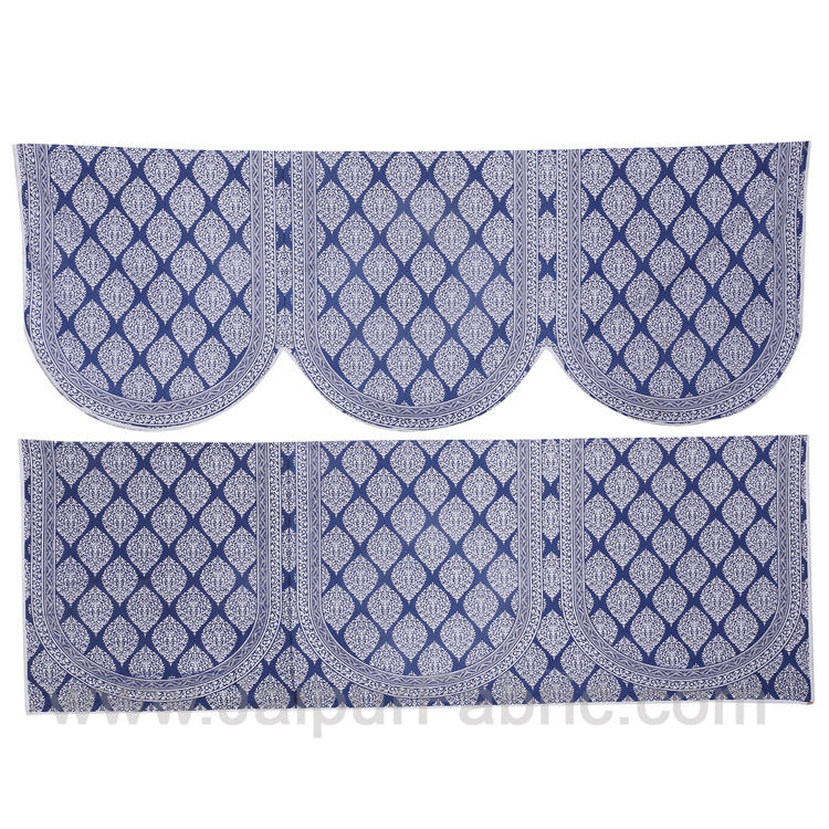 Navy Blue Superfine Cotton Block Print Sofa Set Cover