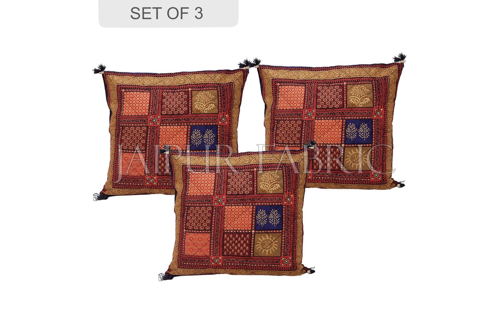 Multi Color Golden Block Print Cotton Cushion cover