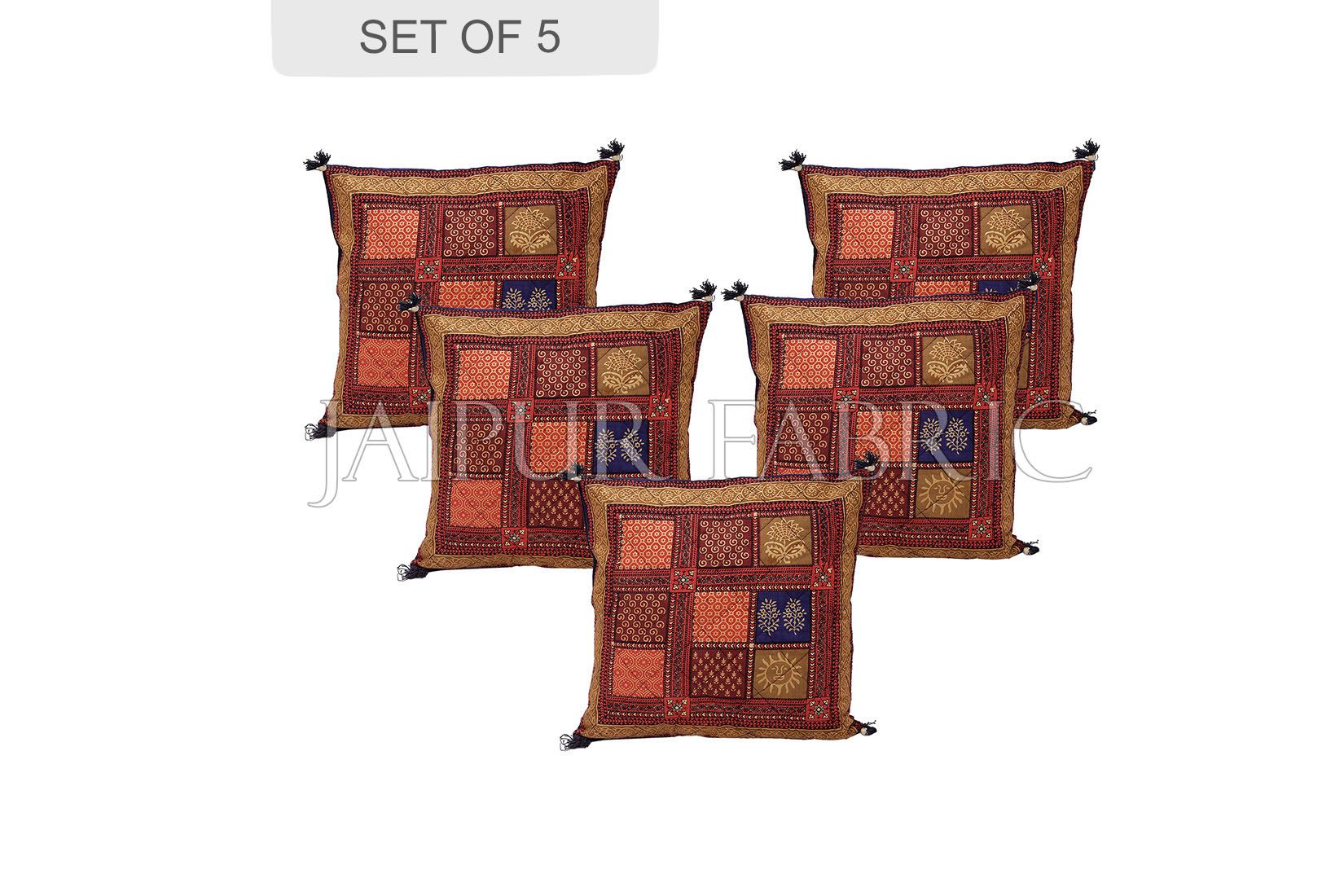 Multi Color Golden Block Print Cotton Cushion cover