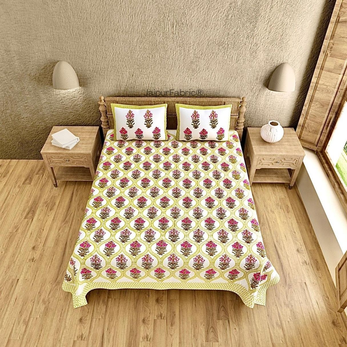 Classic Block Print 400 TC Pure Cotton King Size Bedsheet with Traditional Pattern