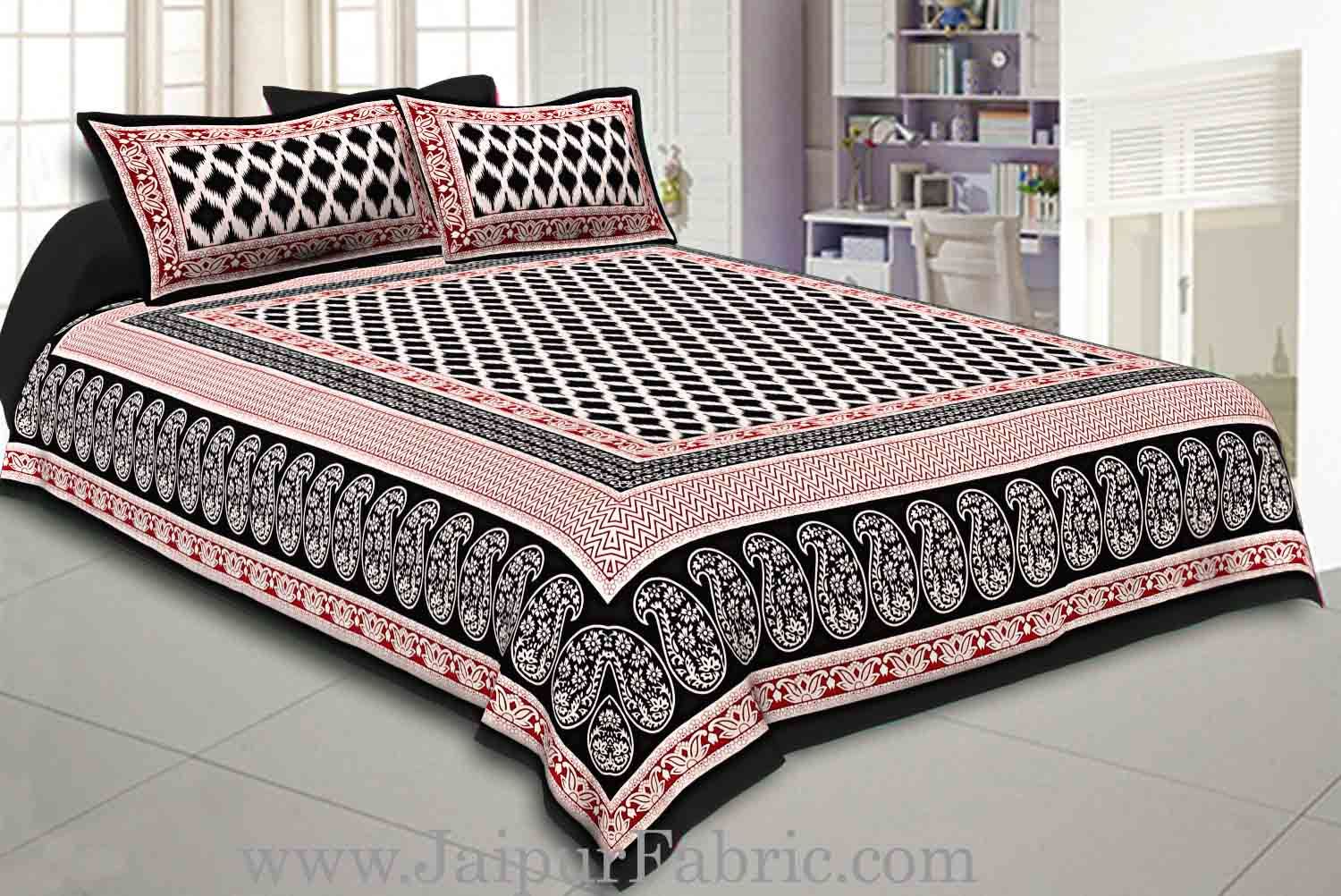 Double Bedsheet Black Border With Paisley Print Super Fine Cotton