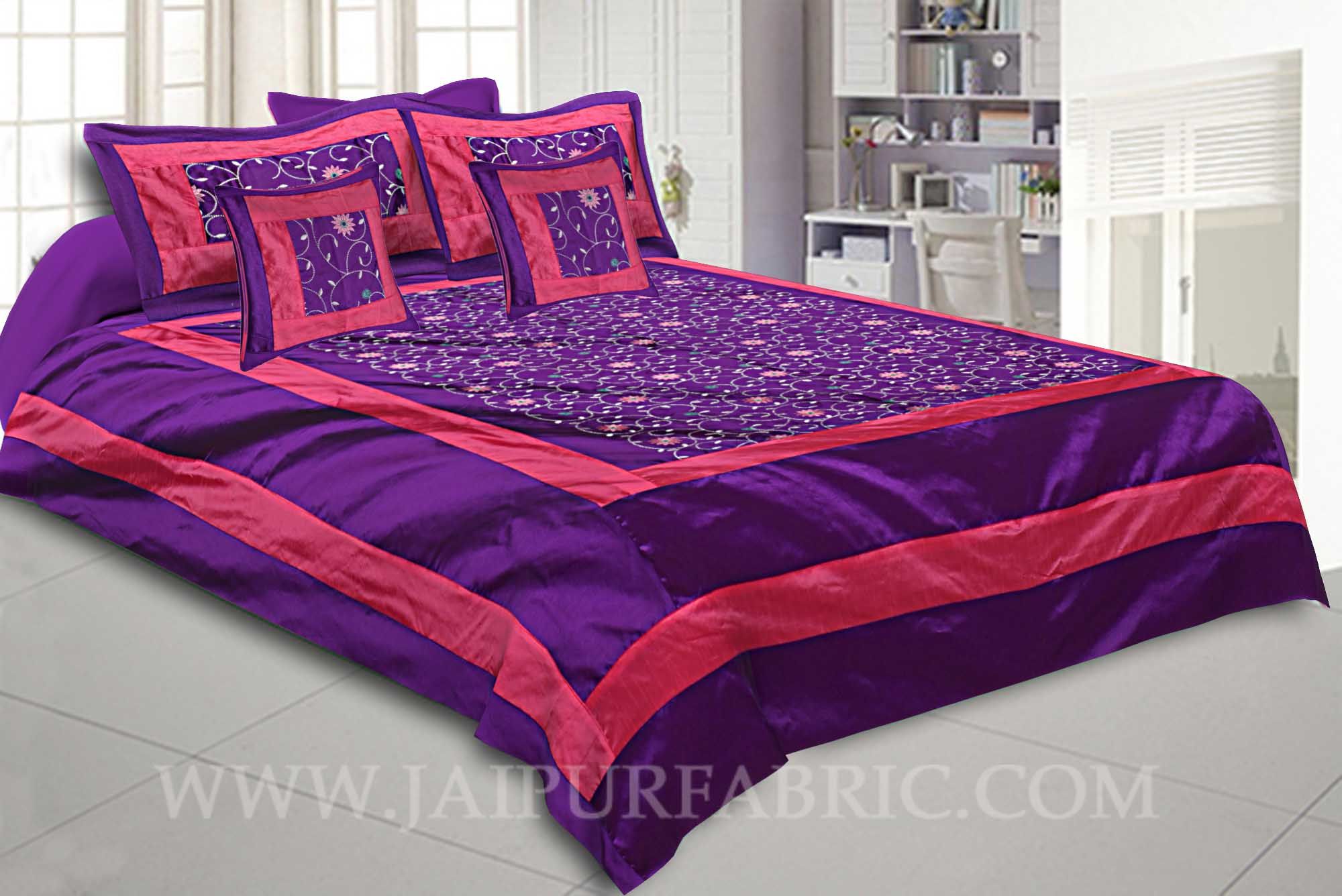 Classy Purple Rajwada Silk Double Bedsheet