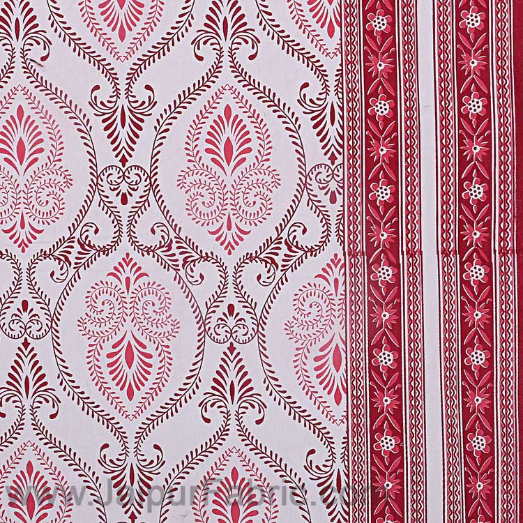 Double Bedsheet Rangoli Print Red Pink Border Fine Cotton